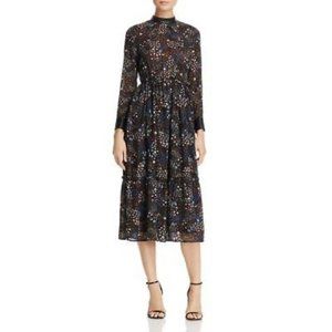Molly Bracken Floral Faux Leather Trim Midi Dress